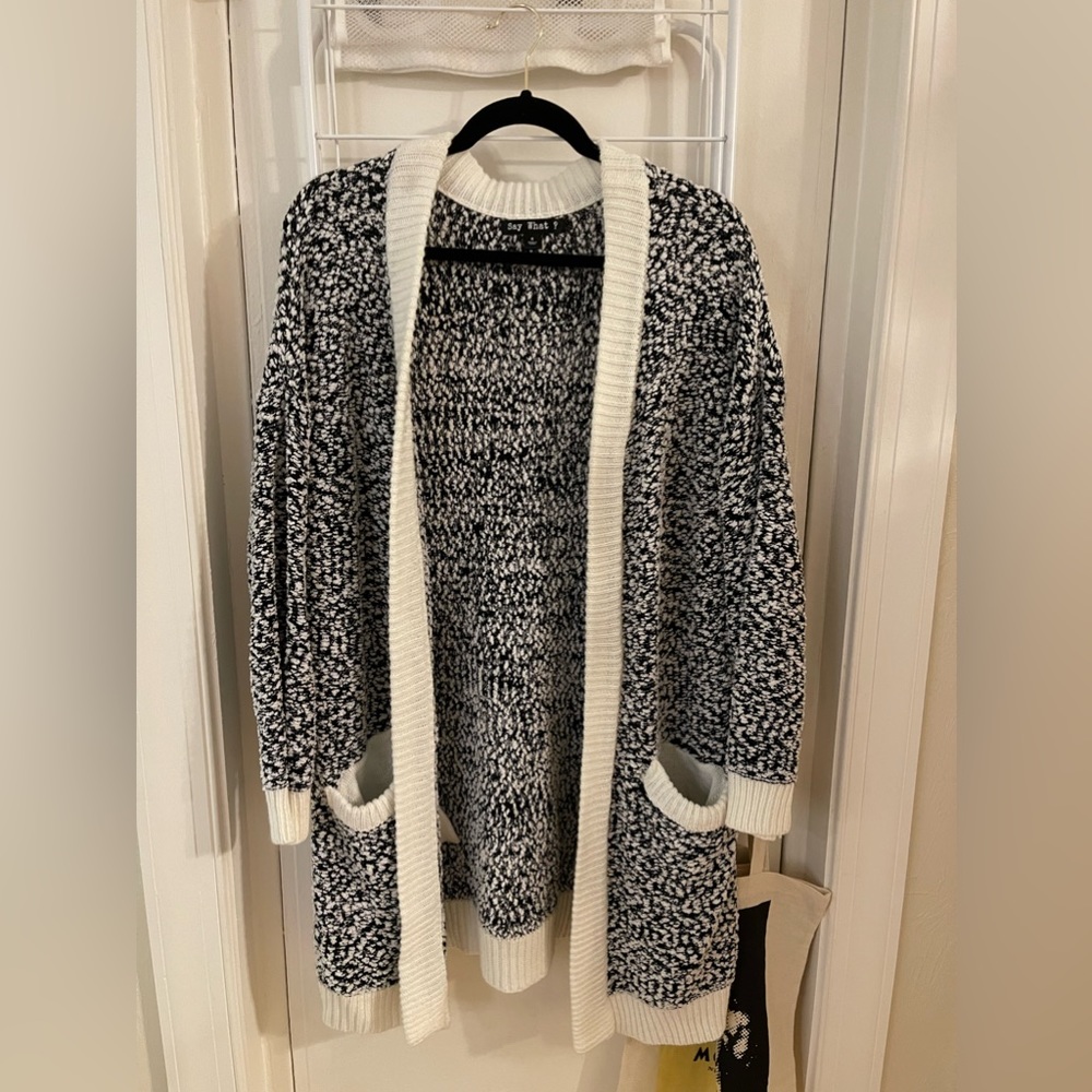 Black & White Long, Fuzzy Cardigan